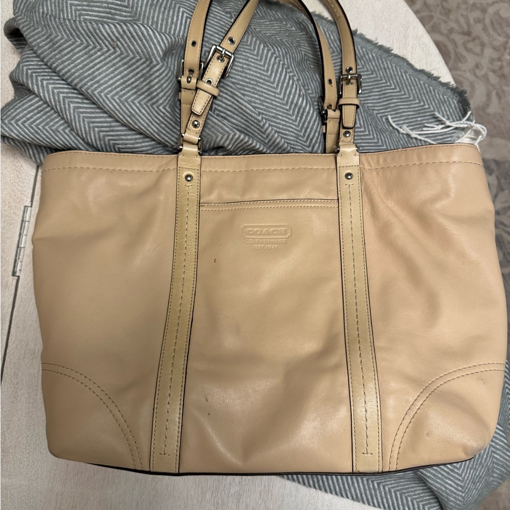 Coach Beige Leather Tote Bag